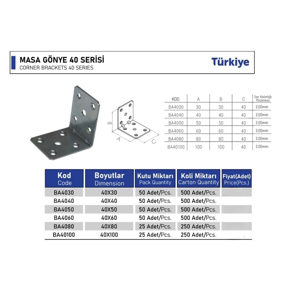 BEŞEL MASA GÖNYE GENİŞ 40*100