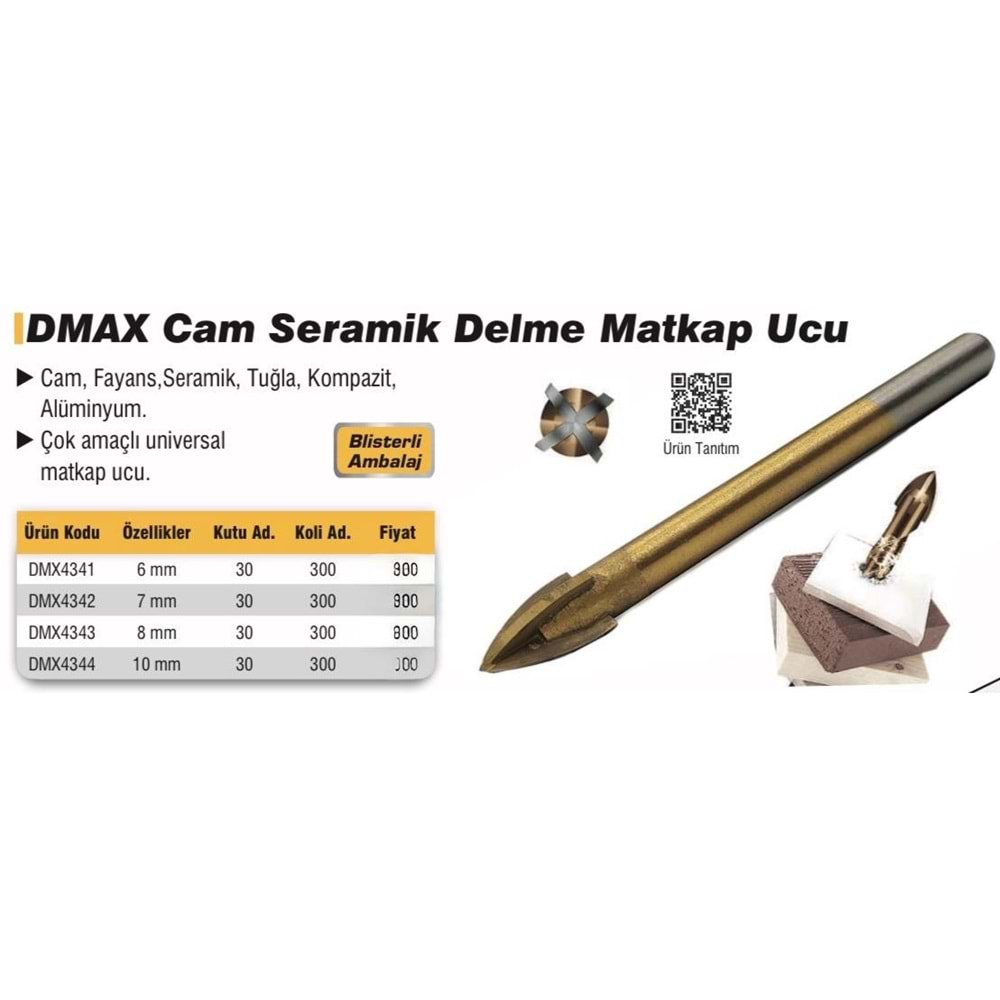 DMAX MATKAP UCU CAM SERAMİK DELME 7MM