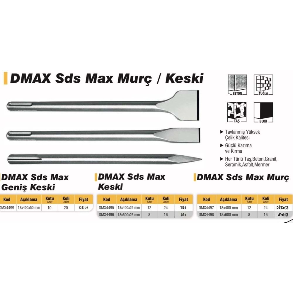 DMAX SDS MAX GENİŞ KESKİ 18X400X50MM