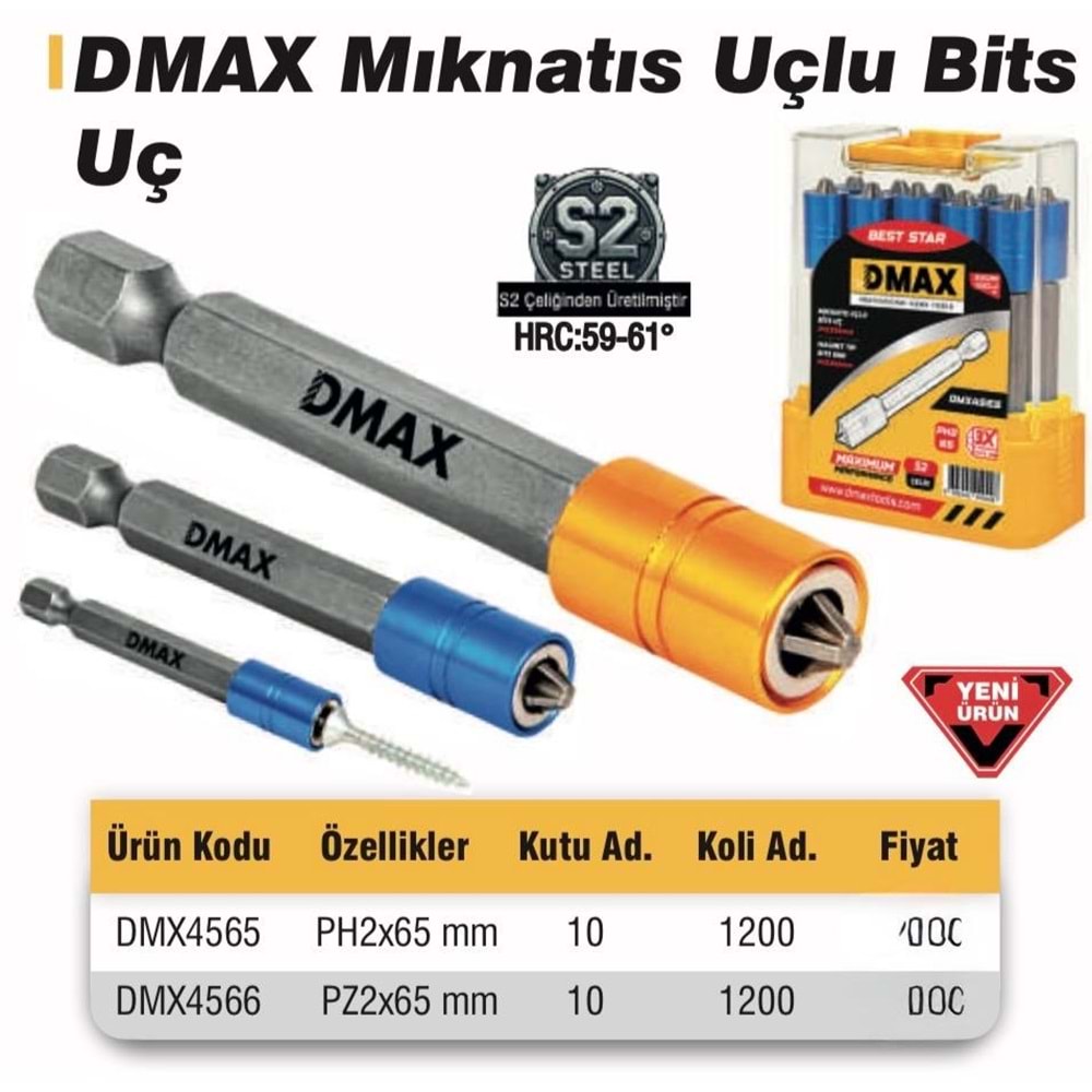 DMAX MIKNATIS UÇLU BİTS YILDIZ UÇ PZ-2*65