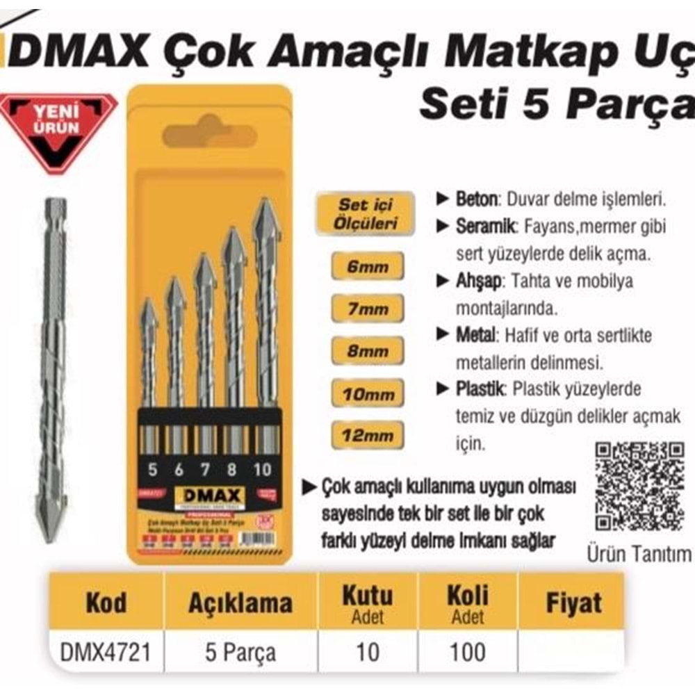 DMAX ÇOK AMAÇLI MATKAP UÇ SETİ 5 PARÇA