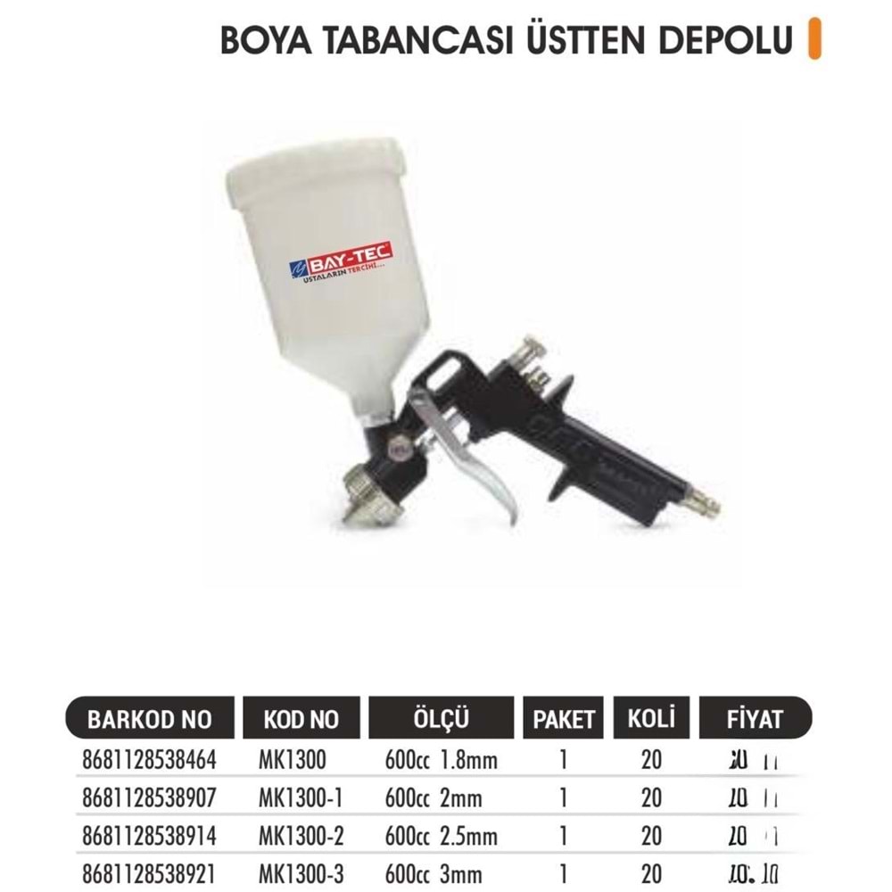 BAYTEC BOYA TABANCASI ÜSTTEN DEPOLU 3MM