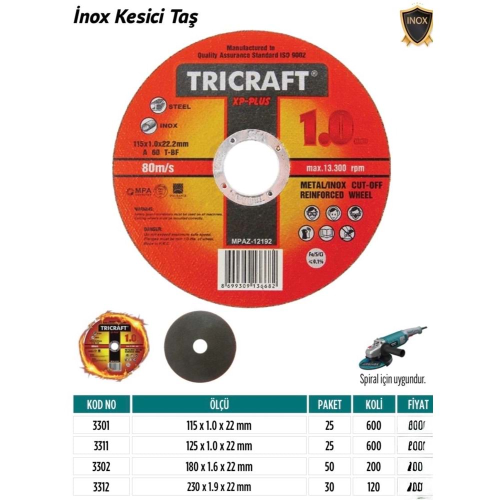 MEŞEM KESİCİ TAŞ METAL 230 LUK İNOX