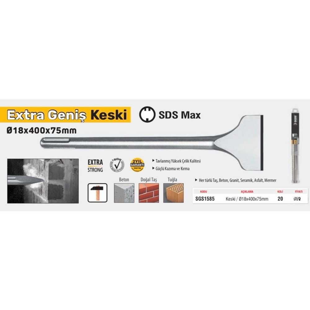SGS SDS MAX EXTRA GENİŞ KESKİ 18X400X75MM