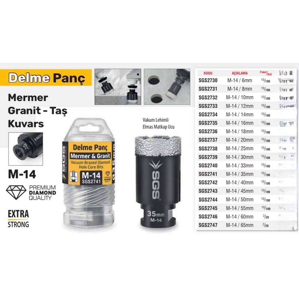 SGS DELME PANÇ MERMER-GRANİT-TAŞ 35MM