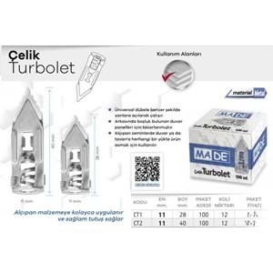 MADE ÇELİK TURBOLET DÜBEL 28MM 100AD