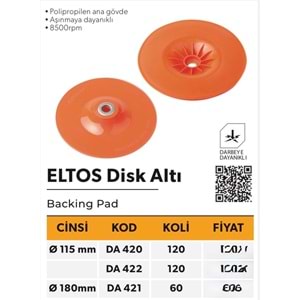ELTOS DİSK ALTI TURUNCU 115MM