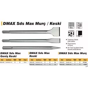 DMAX SDS MAX GENİŞ KESKİ 18X400X50MM