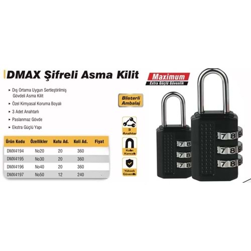 DMAX ASMA KİLİT ŞİFRELİ 30MM