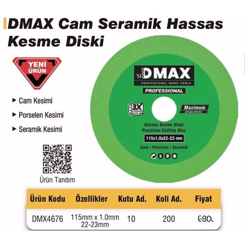 DMAX CAM SERAMİK HASSAS KESME DİSKİ 115MM