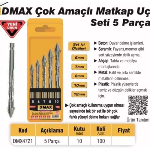 DMAX ÇOK AMAÇLI MATKAP UÇ SETİ 5 PARÇA