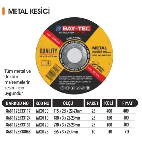 BAYTEC KESİCİ TAŞ METAL 355LİK MK0123