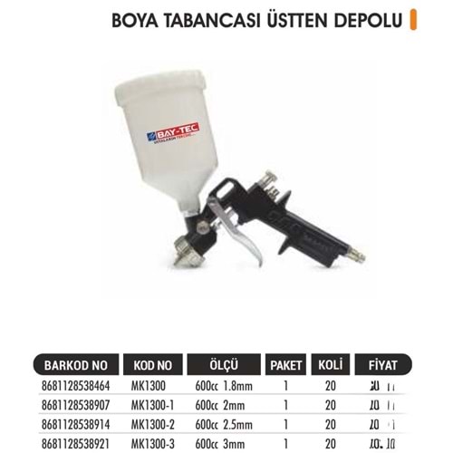 BAYTEC BOYA TABANCASI ÜSTTEN DEPOLU 3MM