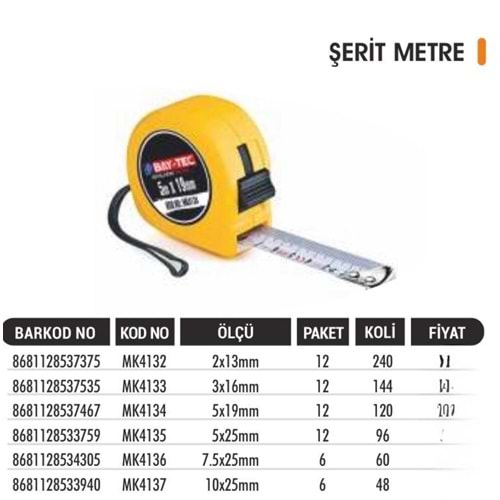 BAYTEC METRE 10MT 25MM MK4137