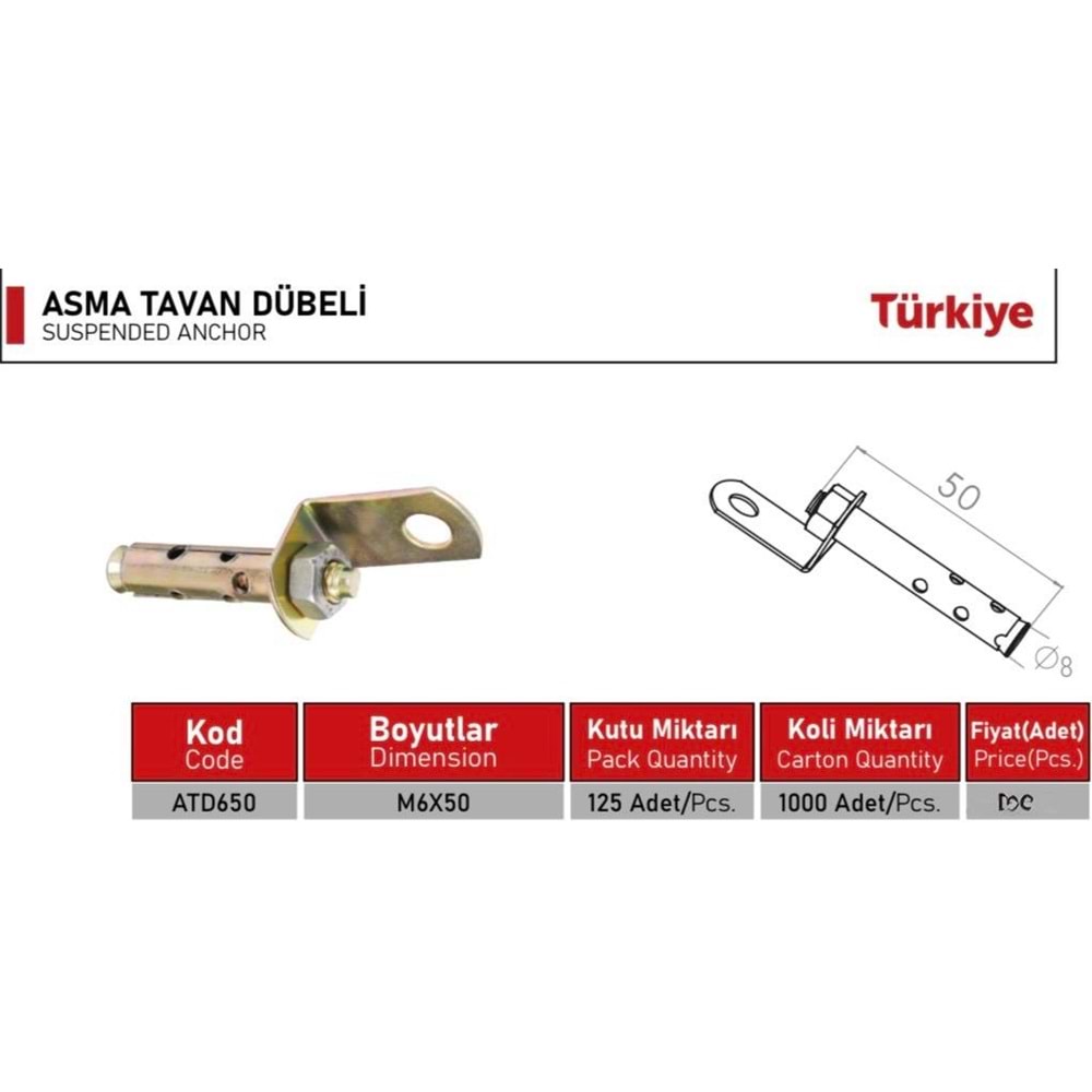 BEŞEL ASMA TAVAN DÜBELİ 6X50