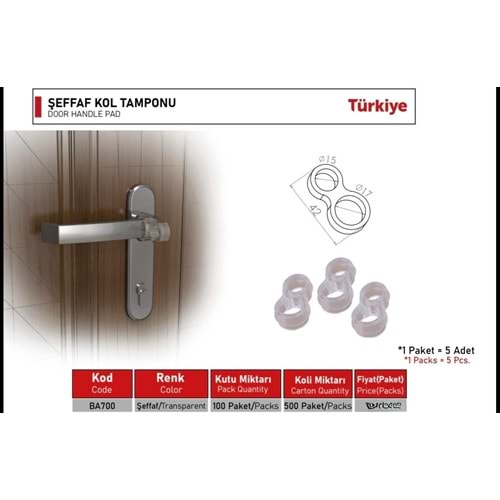 BEŞEL ŞEFFAF KAPI KOL TAMPONU