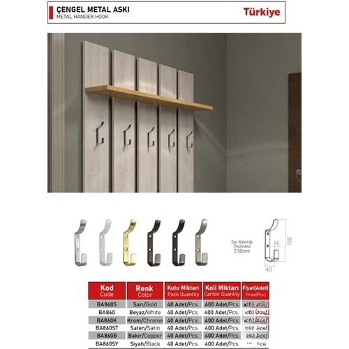 BEŞEL ÇENGEL METAL ASKI KROM