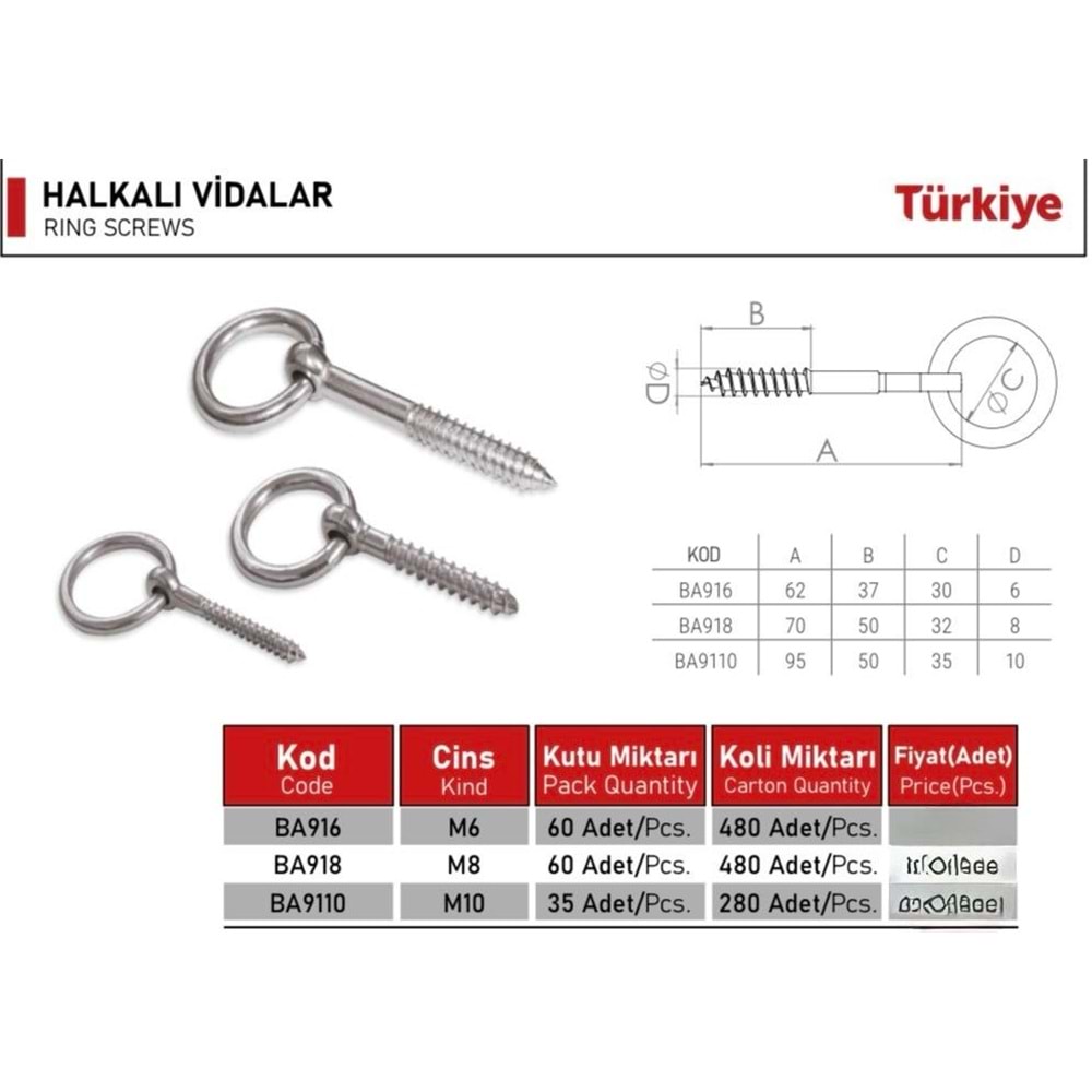 BEŞEL HALKALI VİDA 08 MM (P60)
