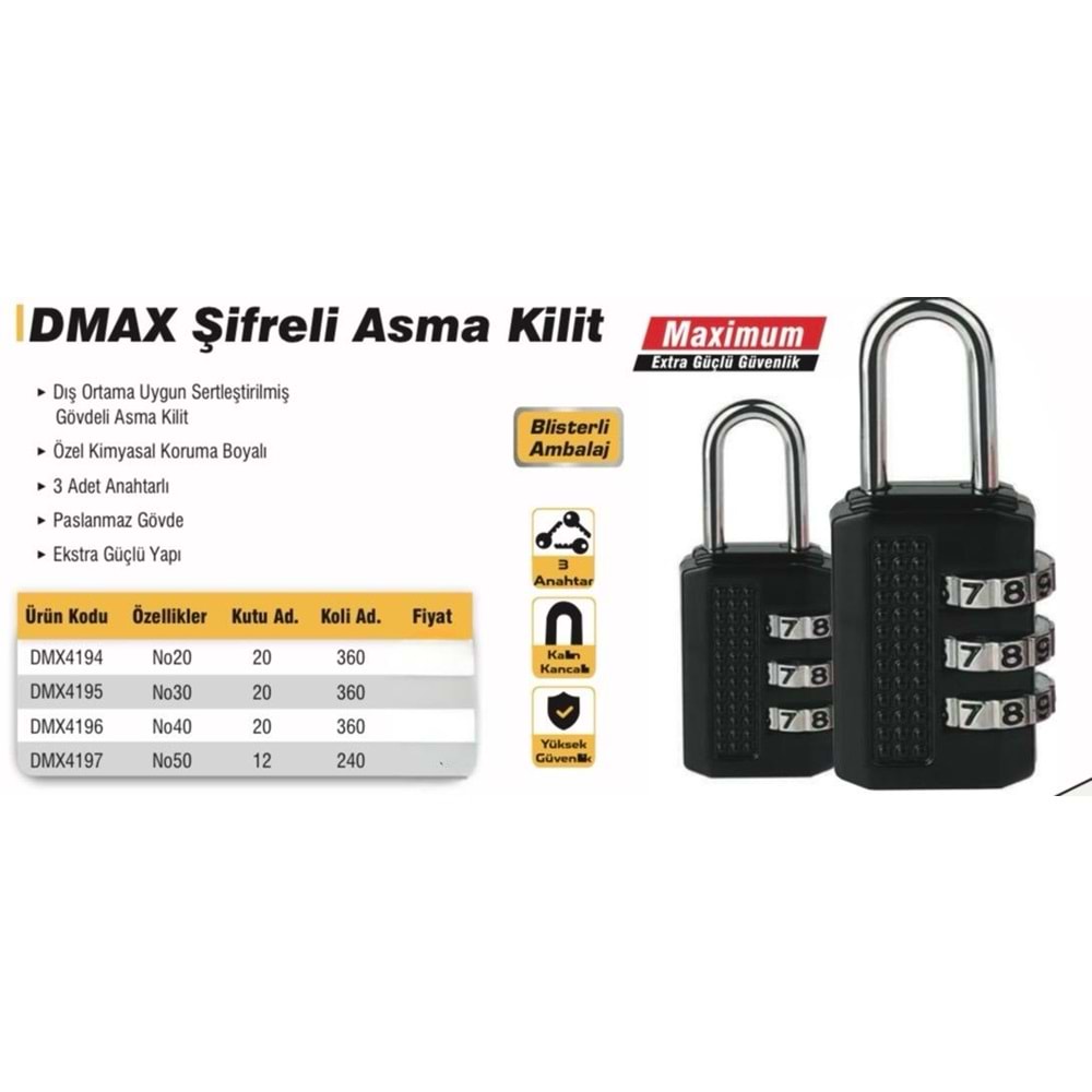 DMAX ASMA KİLİT ŞİFRELİ 30MM
