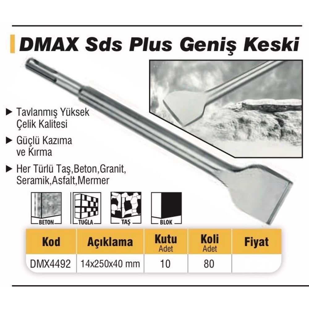 DMAX SDS PLUS GENİŞ KESKİ 14X250X40MM