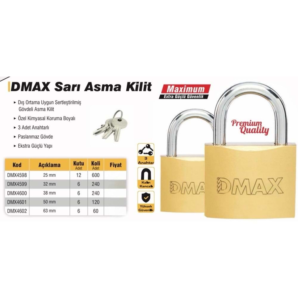 DMAX ASMA KİLİT SARI EKO NO 25MM (P12)
