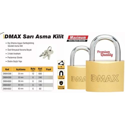 DMAX ASMA KİLİT SARI EKO NO 25MM (P12)