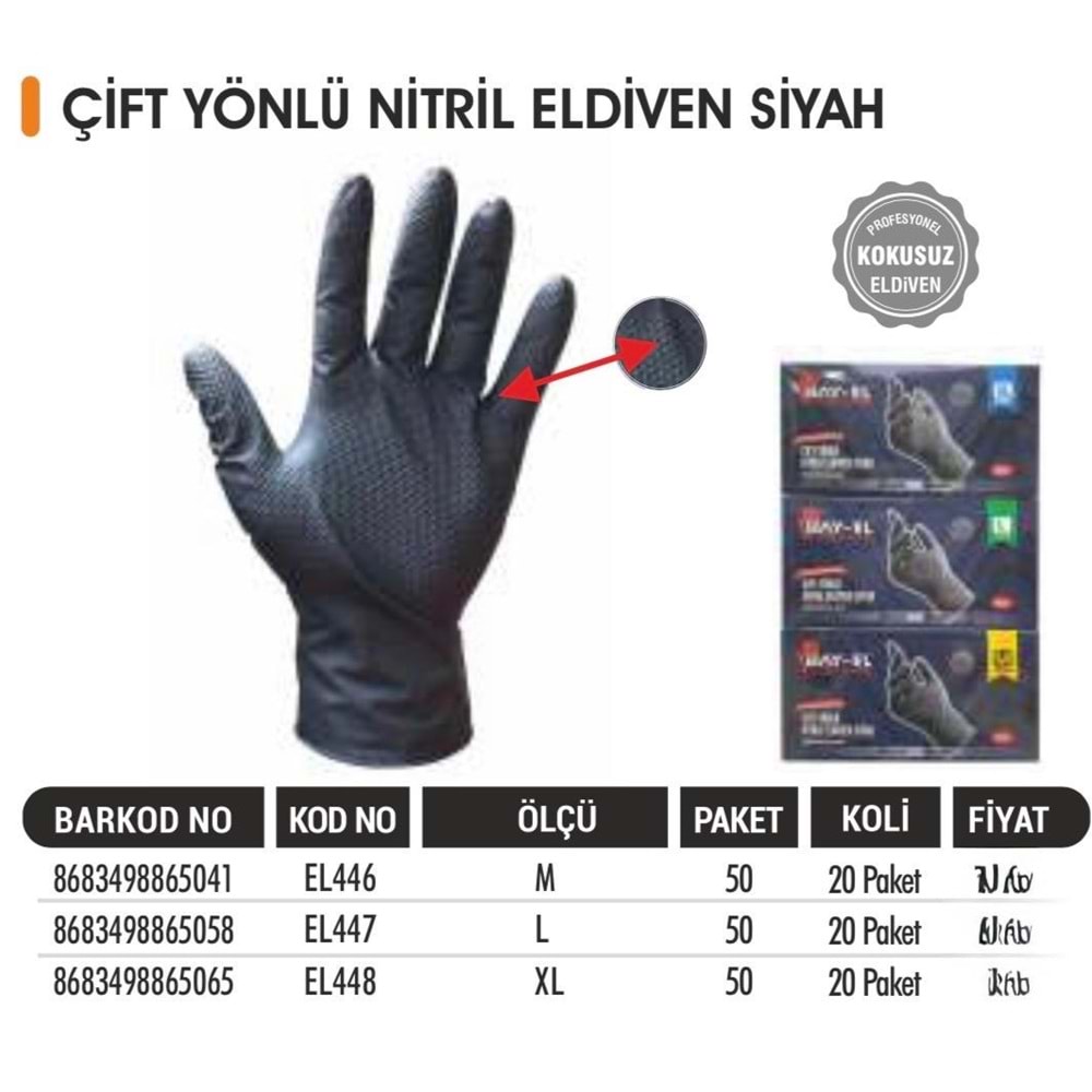 BAYTEC ELDİVEN ÇİFT YÖNLÜ NİTRİLLİ XL EL448
