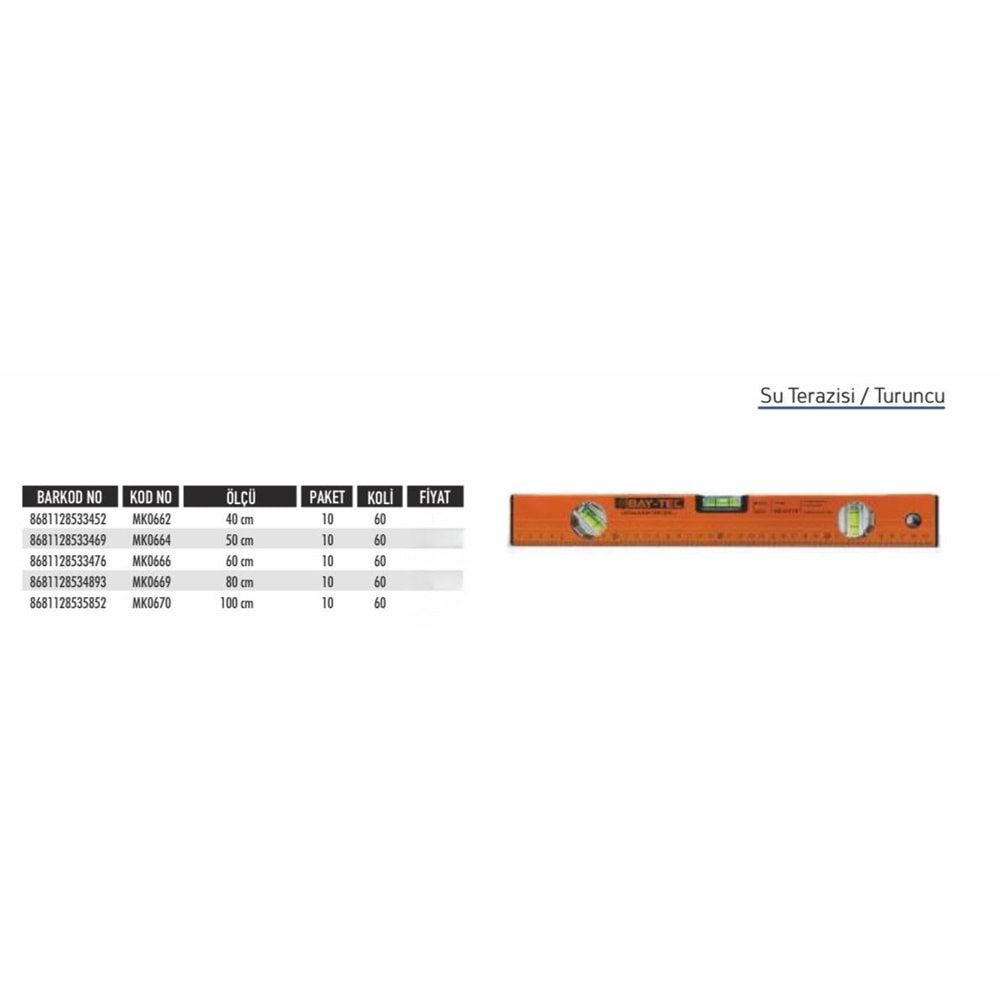 BAYTEC SU TERAZİSİ TURUNCU 80CM