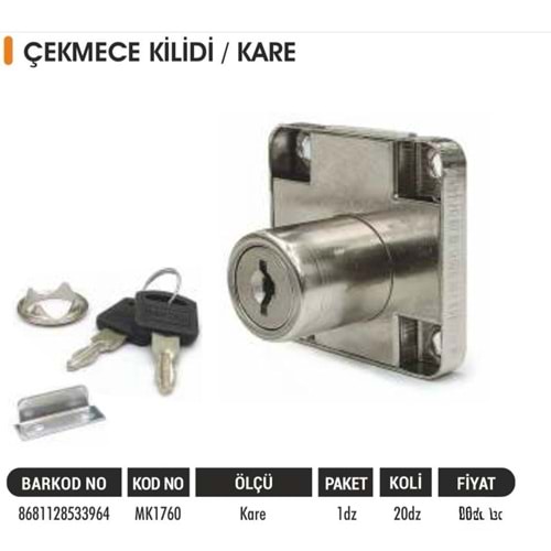 BAYTEC ÇEKMECE KİLİDİ KARE MK1760