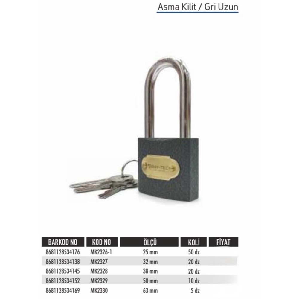 BAYTEC ASMA KİLİT GRİ UZUN 50MM