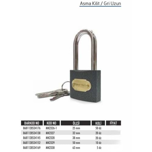 BAYTEC ASMA KİLİT GRİ UZUN 63MM