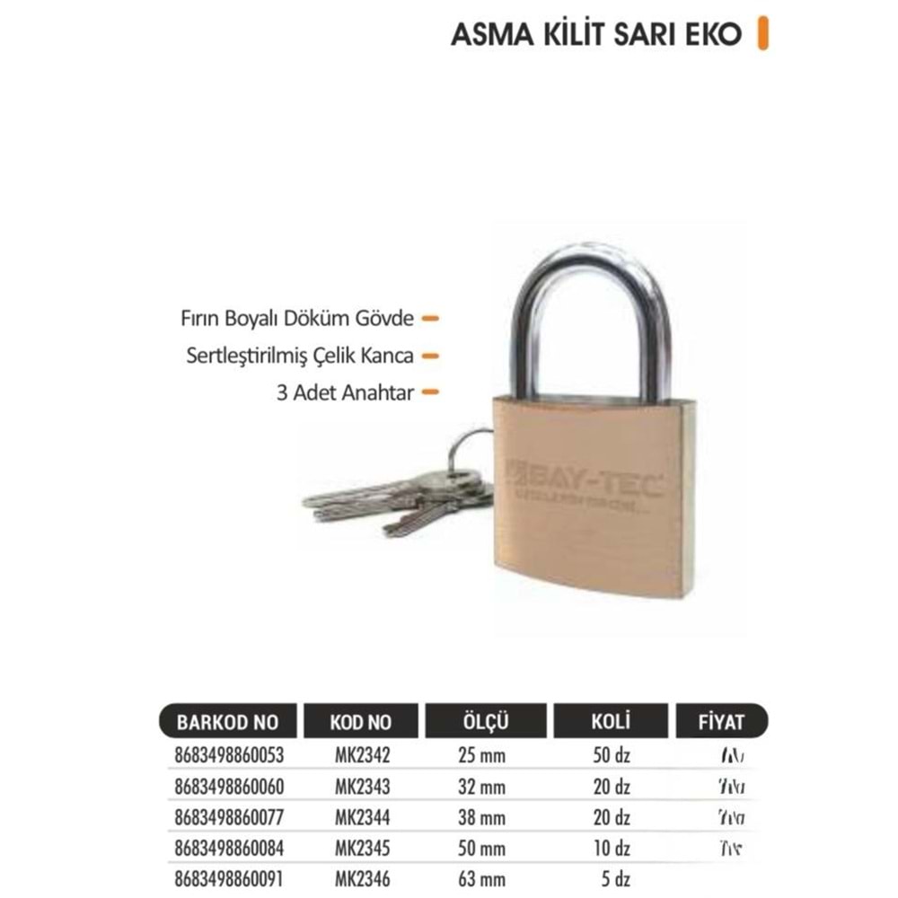BAYTEC ASMA KİLİT SARI EKO NO 50MM MK2345 (P6)