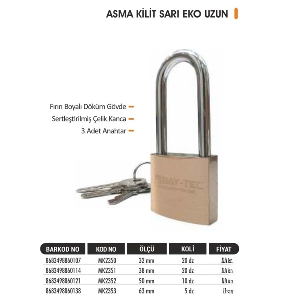BAYTEC ASMA KİLİT SARI EKO UZUN 38MM MK2351 (P6)
