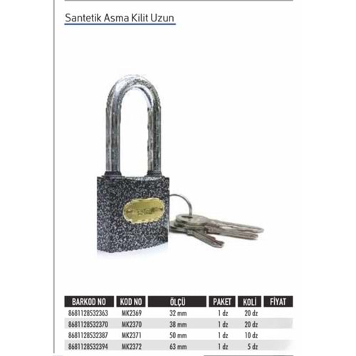 BAYEC ASMA KİLİT SENTETİK GRİ UZUN 50MM