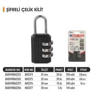 BAYTEC ASMA KİLİT ŞİFRELİ 25MM