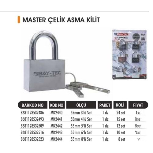 BAYTEC ASMA KİLİT MASTER 55MM 5Lİ SET