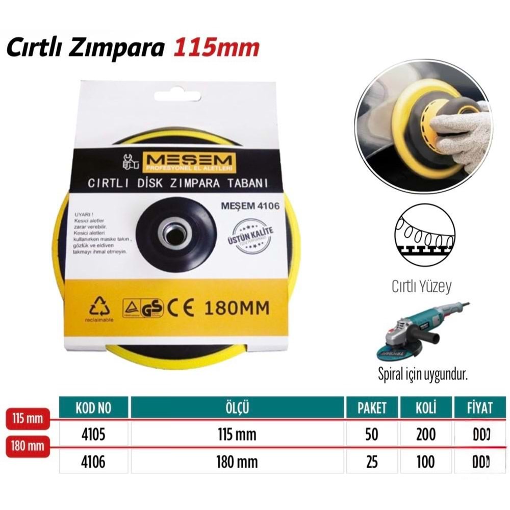 MEŞEM DİSK ALTI CIRTLI 180MM MŞM4106