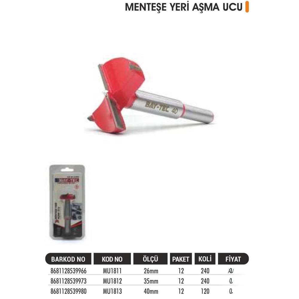 BAYTEC MENTEŞE YERİ AÇMA UCU 40MM