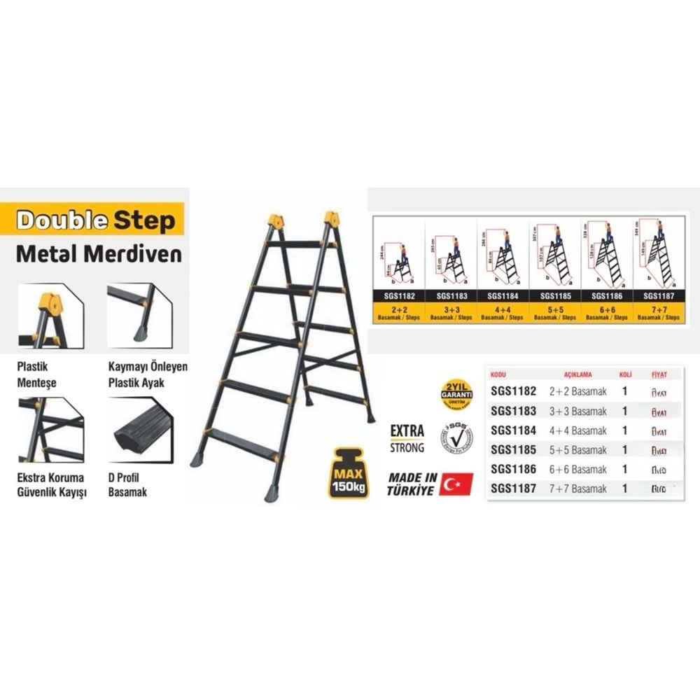 SGS MERDİVEN METAL DOUBLE STEP 2+2 SGS1182