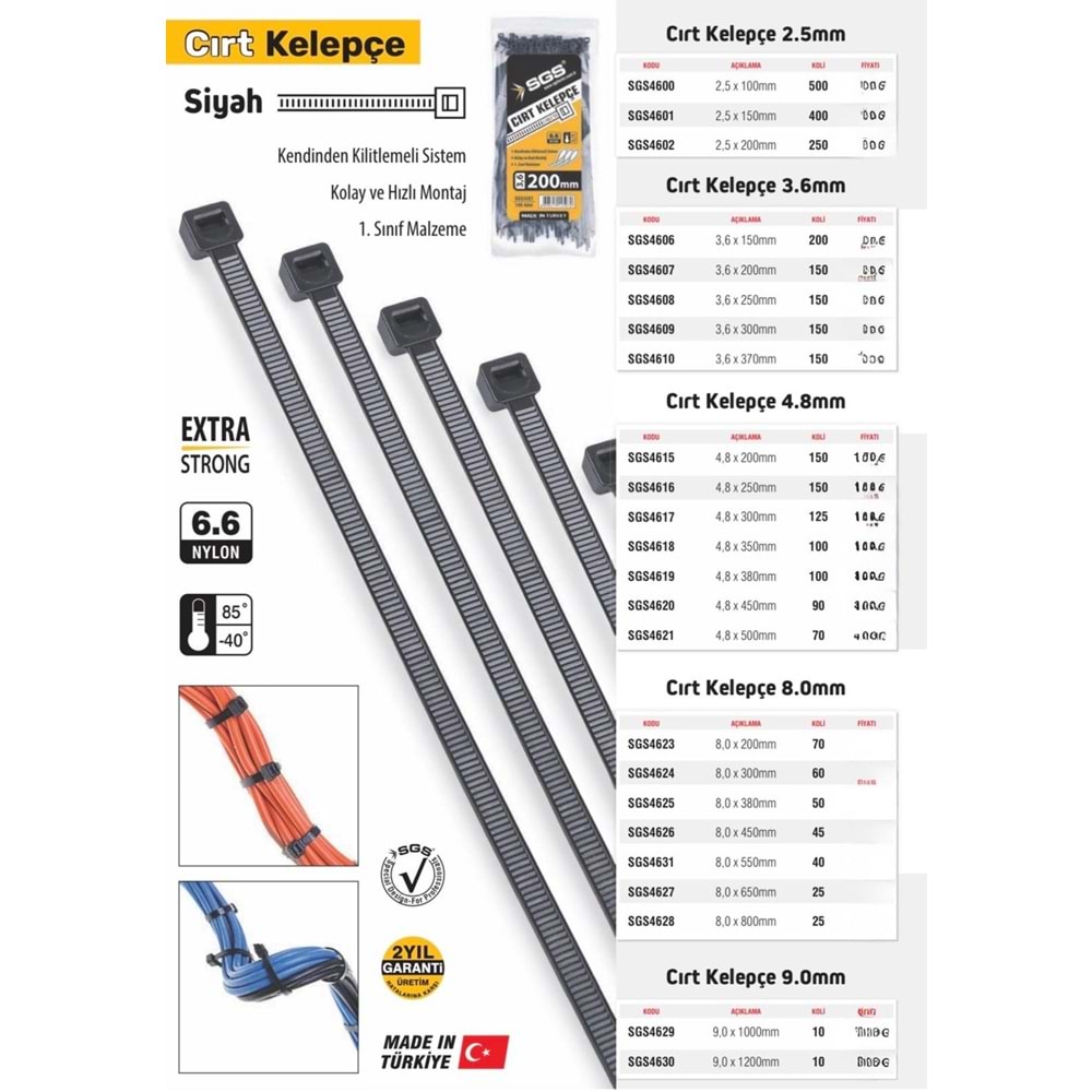SGS KABLO BAĞI 3.6X250 -SİYAH-