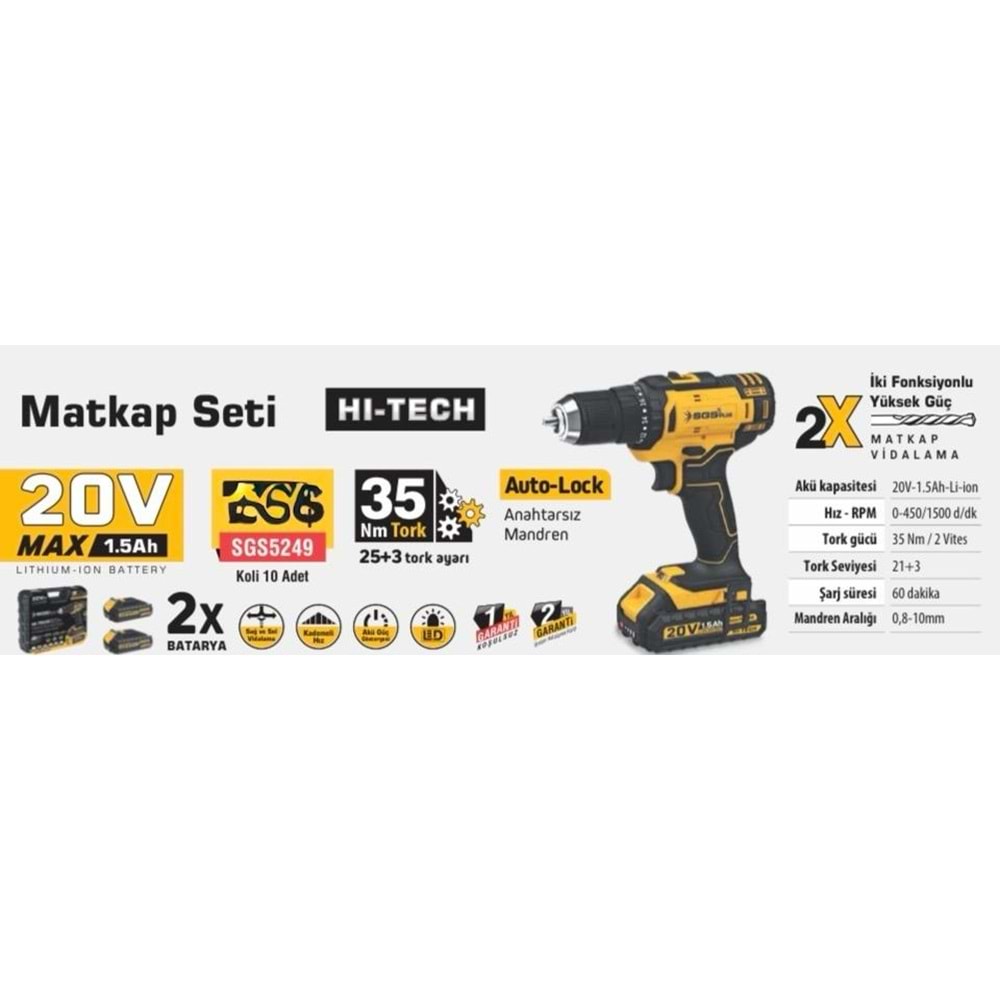 SGS- MATKAP ŞARJLI 20W 1,5AMP (2PİLLİ)