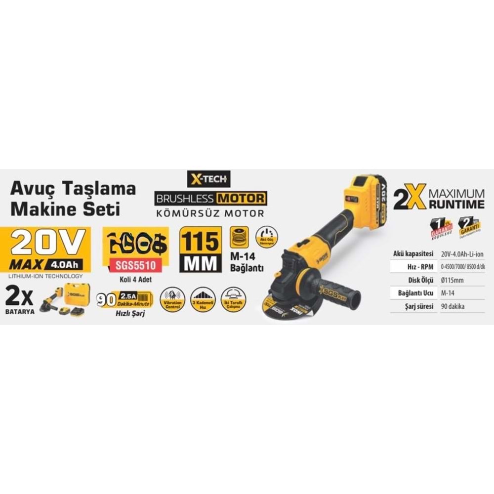 SGS- İZMİRİLLO TAŞLAMA AVUÇ PİLLİ 20V 4AH (2 PİLLİ)