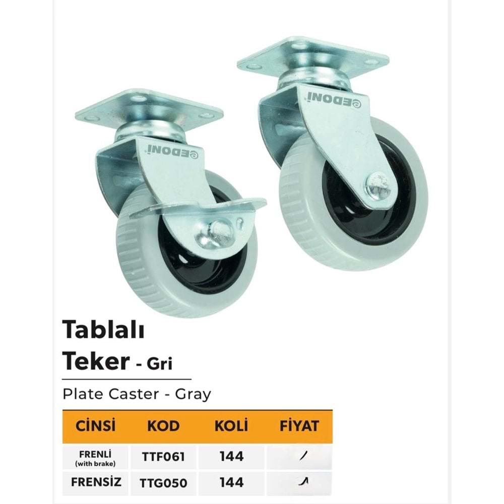 ELTOS TEKER GRİ 50MM FRENLİ